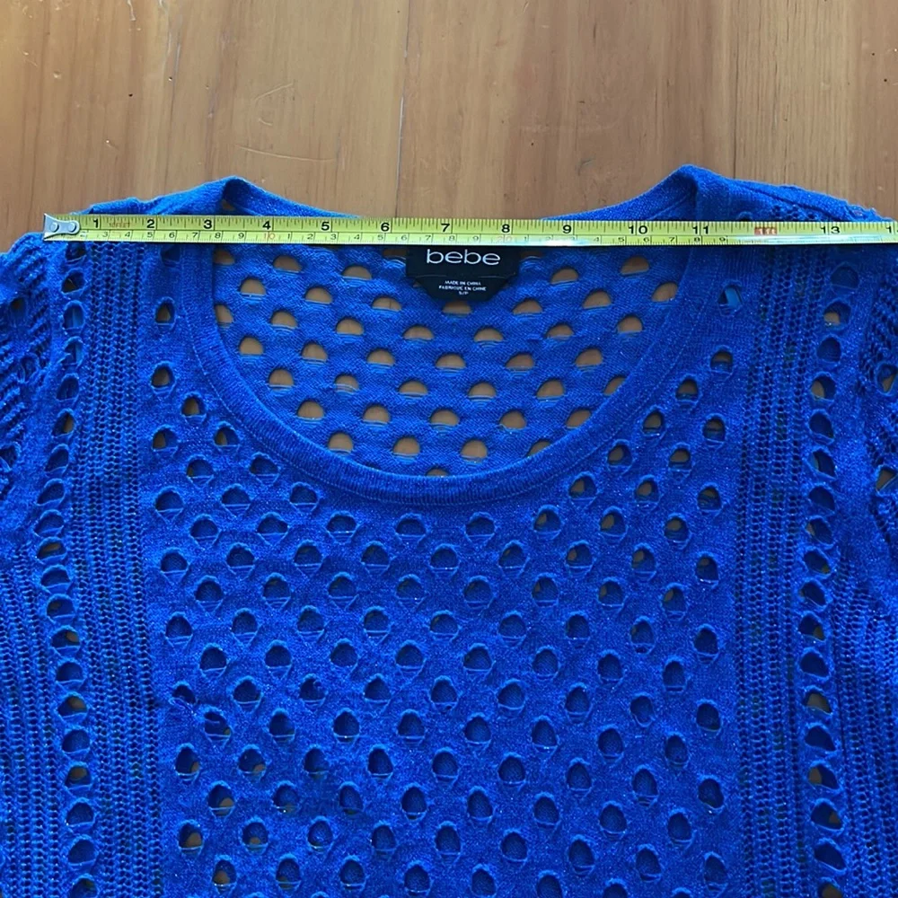BEBE Royal Blue Crochet Knit Sweater Women’s Size Small Long Sleeve - Picture 6 of 9